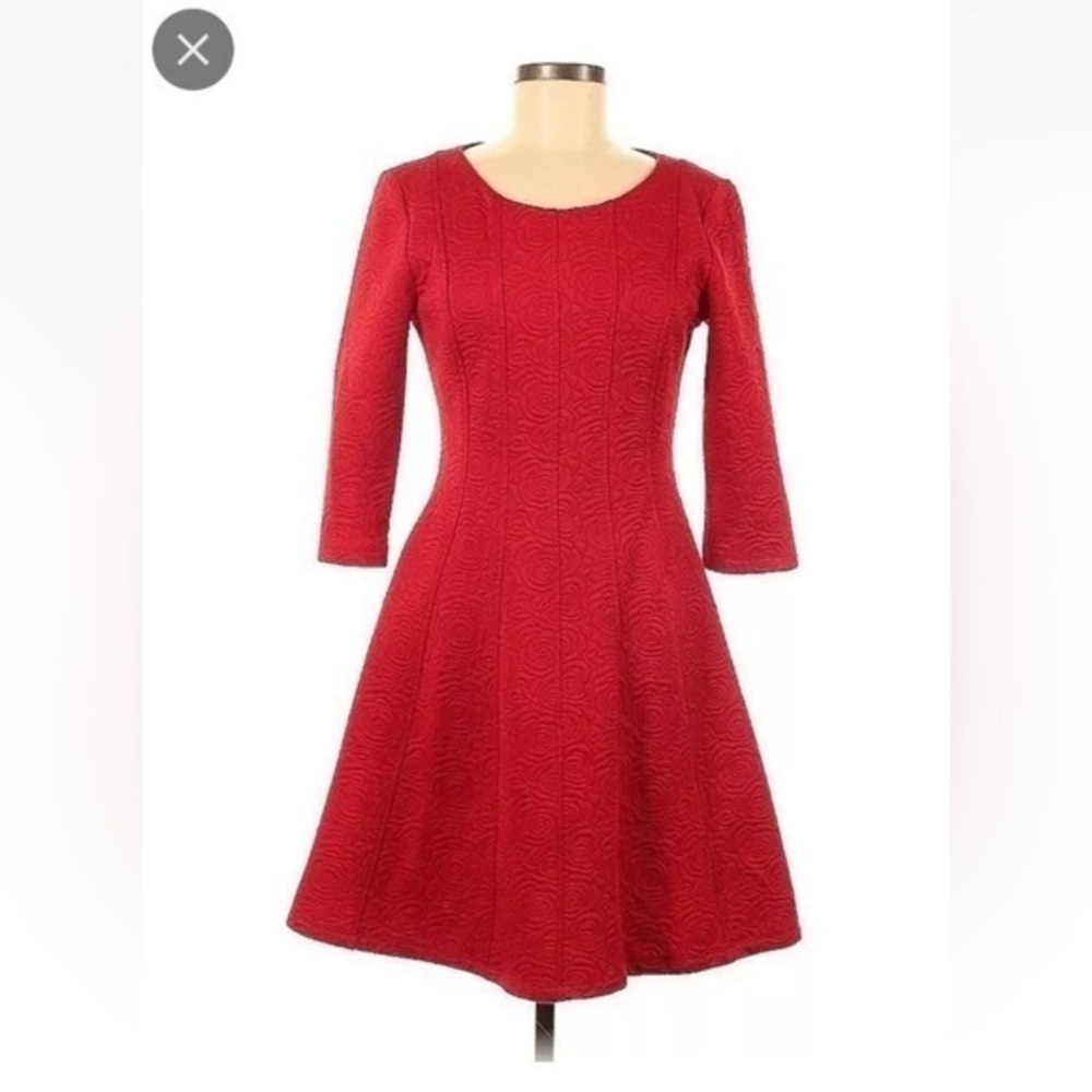 Just Taylor Christmas Red Textured Rose Fit and Flare Midi Dress Classic Size 12